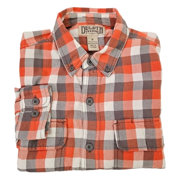 Duluth Orange & Gray Plaid Flannel Button Down Shirt‎ Size Large Men's - Picture 1 of 8